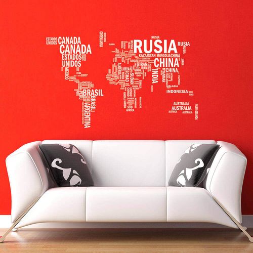 Vinilo Decorativo "Mapamundi con Nombres" Blanco Chico