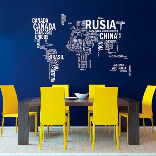 Vinilo Decorativo "Mapamundi con Nombres" Blanco Grande