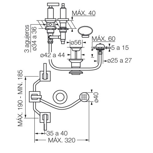 Grifería de Bidet Fv 85L Dominic Lever Cromo 295R/85L