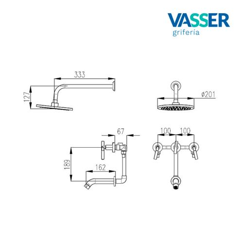 Grifería de Ducha y Bañera Vasser Cyrano Lever Cromo 13/1041L