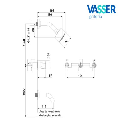 Grifería de Ducha y Bañera Vasser Alizé 24/1040