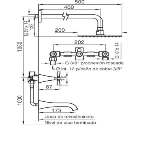 Grifería de Ducha y Bañera Fv H3L Urbano Lever Cromo 103/H3L