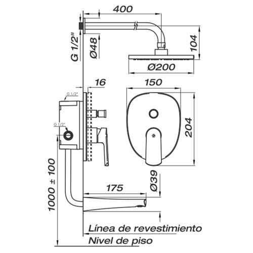 Grifería de Ducha y Bañera FV Aromo Monocomando cromo 106/D8