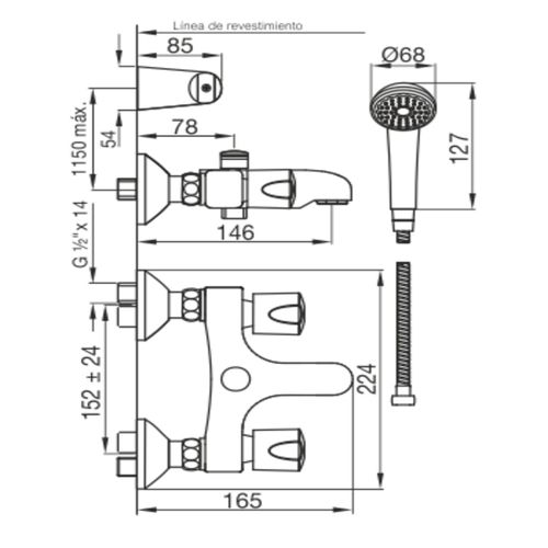 Grifería de Ducha y Bañera Fv B6 Pampa Manual 112/B6