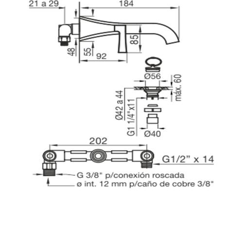 Grifería de Lavatorio Fv H3L Urbano de Pared Lever 0203/H3L