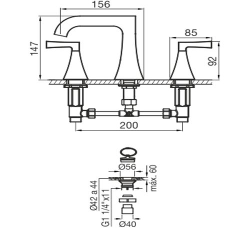 Grifería de Lavatorio Fv H3L Urbano Lever Cromo 0207/H3L