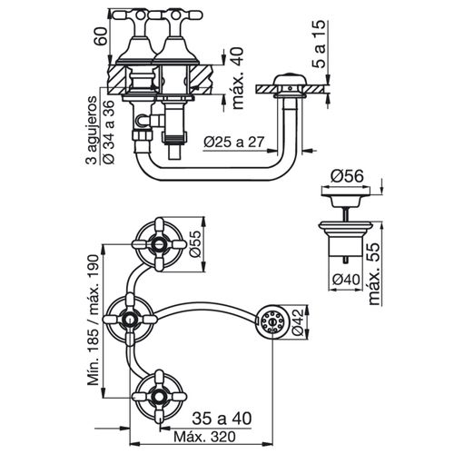 Grifería de Bidet Fv B2P Newport Plus Cruz Cromo 0295/B2P