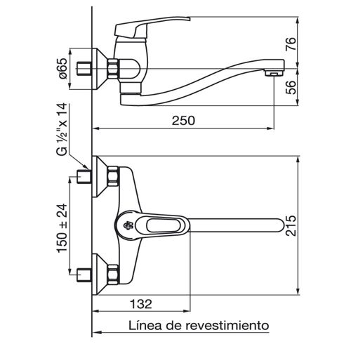 Grifería de Cocina Fv B1 Arizona Monocomando Pared Cromo 0406/B1