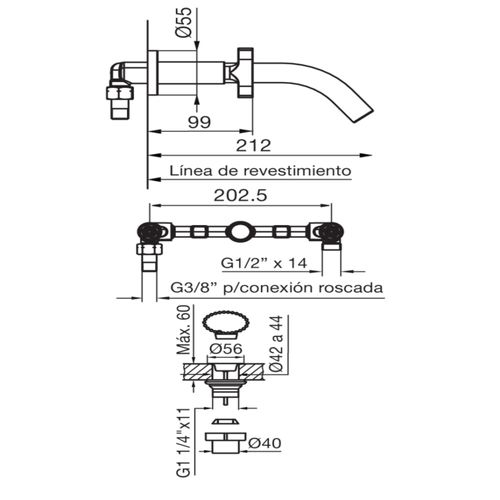 Grifería de Lavatorio Fv C3 Triades de Pared 203/C3