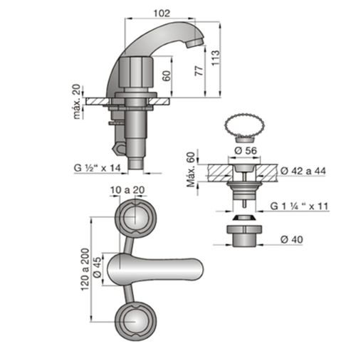 Grifería de Lavatorio Fv Allegro Cromo 207/15