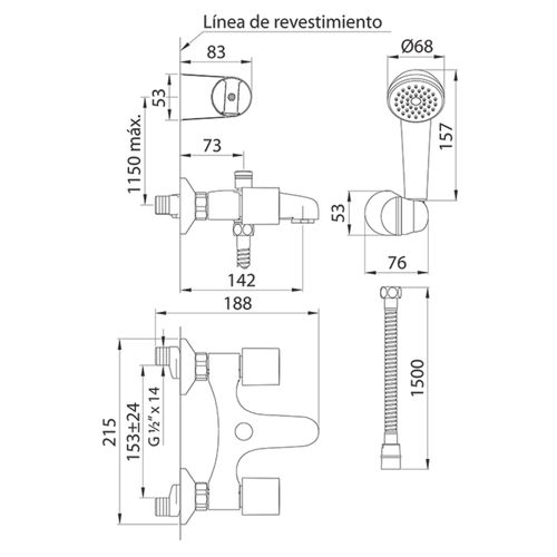 Grifería de Bañera con Ducha Manual FV Oberá 112/G5 cromo