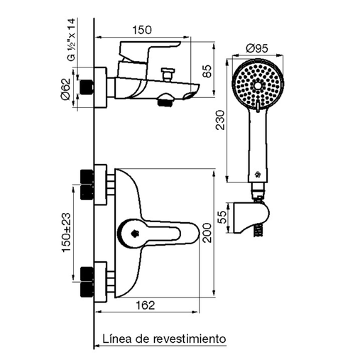 Grifería de Baño con Ducha manual Fv Puelo Mono 310/B5