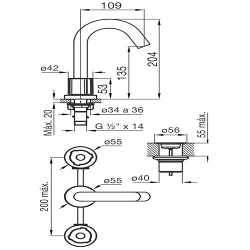 Grifería de Lavatorio Fv Radal cromo 207/C7