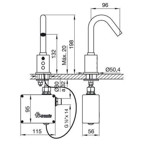 Griferia de Lavatorio FV Tronic Eléctrico cromo 0363.04P