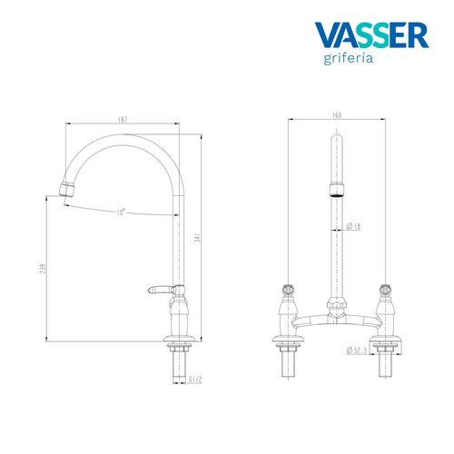 Grifería de Cocina Vasser Vega Lever Pico Móvil Alto 20/2301L