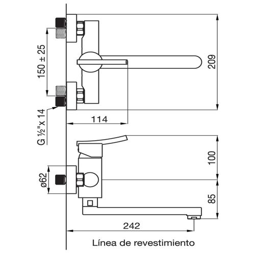 Grifería de cocina Fv Libby 39 Monocomando Pared Cromo 0406/39