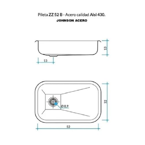 Bacha de Cocina simple Johnson Zz52b 52x32x13