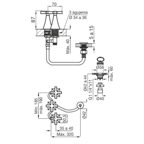 Grifería de bidet Fv H3 Urbano Cruz Cromo 295/H3