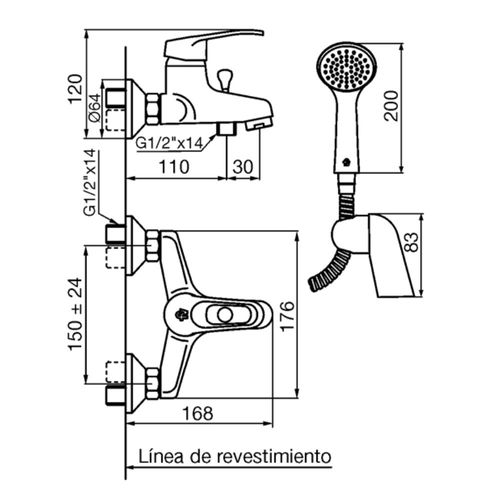 Grifería de Ducha y Bañera FV Arizona Monocomando 0310/B1 OUTLET