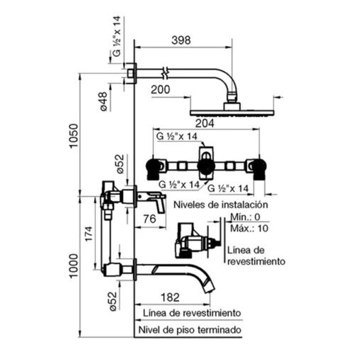 Griferia de ducha y bañera FV Arrayan 0103/H6