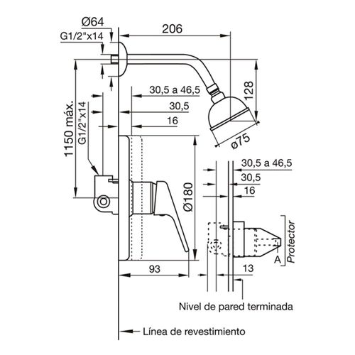 Grifería de Ducha FV Vivace Monocomando Cromo 0108.02/93