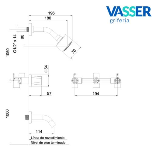 Grifería Ducha y Bañera Vasser Alizé PDI 24/1040.P